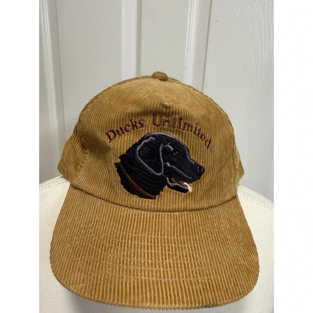 Ducks Unlimited Dorfman Pacific Tan Corduroy Black Lab Snapback Hat Mens Vintage